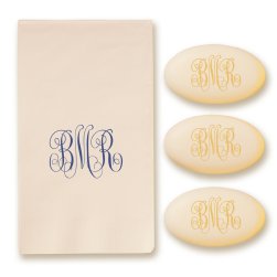 Classic Monogram Personalized Soap Set of 3 Plus Guest Towels - Engraved