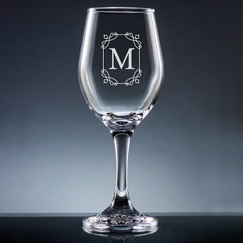 Stately Initial Wine Glass with Stem