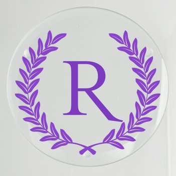 Wheat Leaf Initial Glass Coaster - Printed Raised Ink